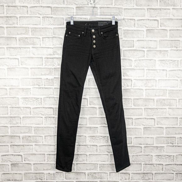 ALL SAINTS Women's Button Mast Skinny Jeans Jet Black size 24 - Picture 5 of 11